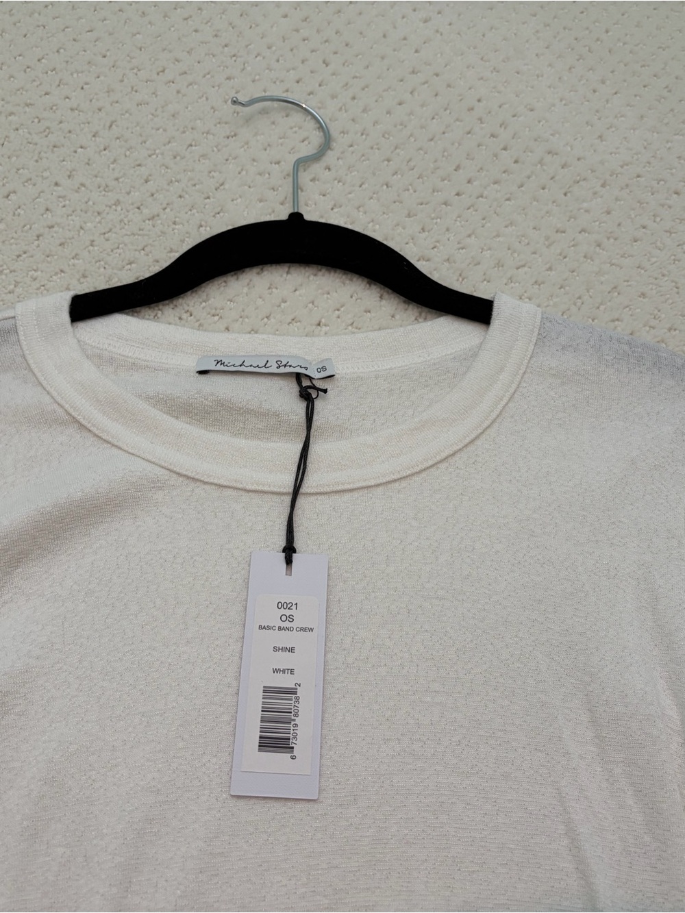 MICHAEL STARS NWT White Basic Band Crew Top Shine New One Size
